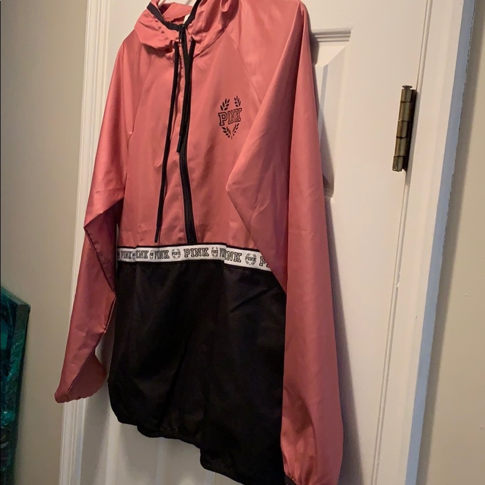 VS Pink windbreaker jacket with pouch.